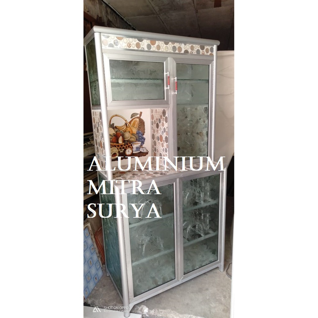 Rak Piring Aluminium Kaca Keramik SUPER 2 Pintu Lemari Piring Gendong Samping Dapur BESAR TEBAL