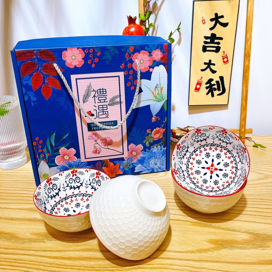 Chinese Ceramic Bowl Isi 4/ Mangkok Sumpit Hampers China Bowl