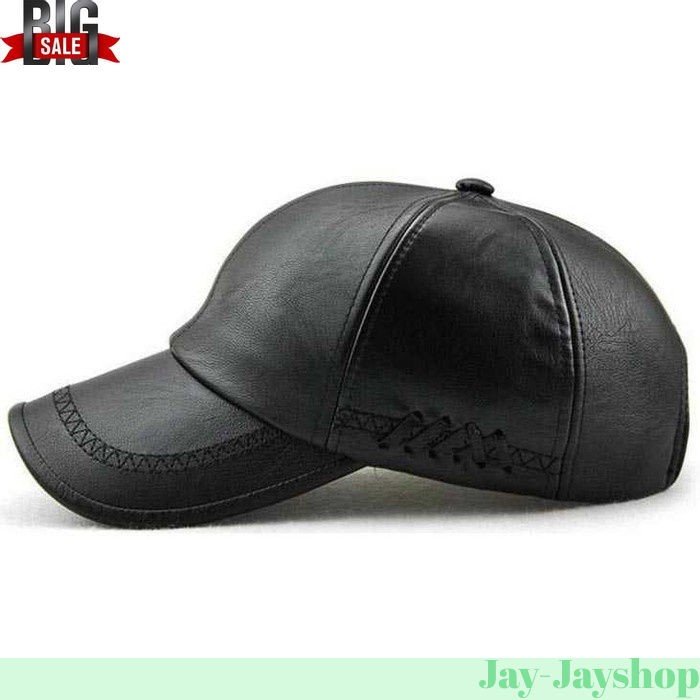 Topi Baseball LEATHER Aksen Kulit Faux Leather Caps PRIA WANITA