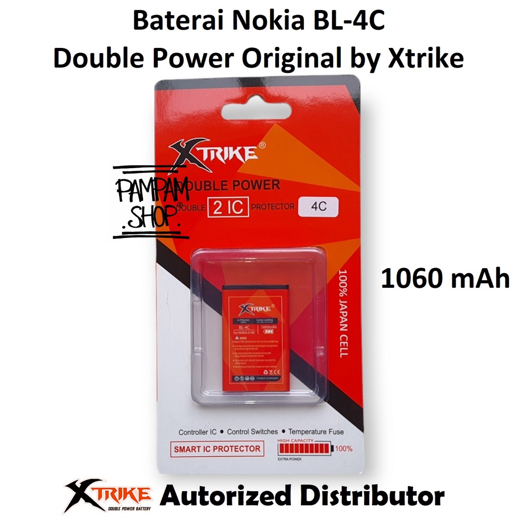 Baterai XTRIKE Double Power Original Nokia BL-4C BL4C 1202 1661 2650 3500 6100 6300 X2-00 Batre Ori