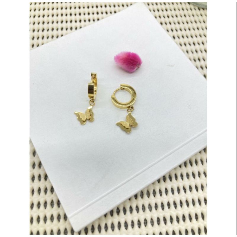 Anting titanium kupu-kupu mata diamond  N08042019