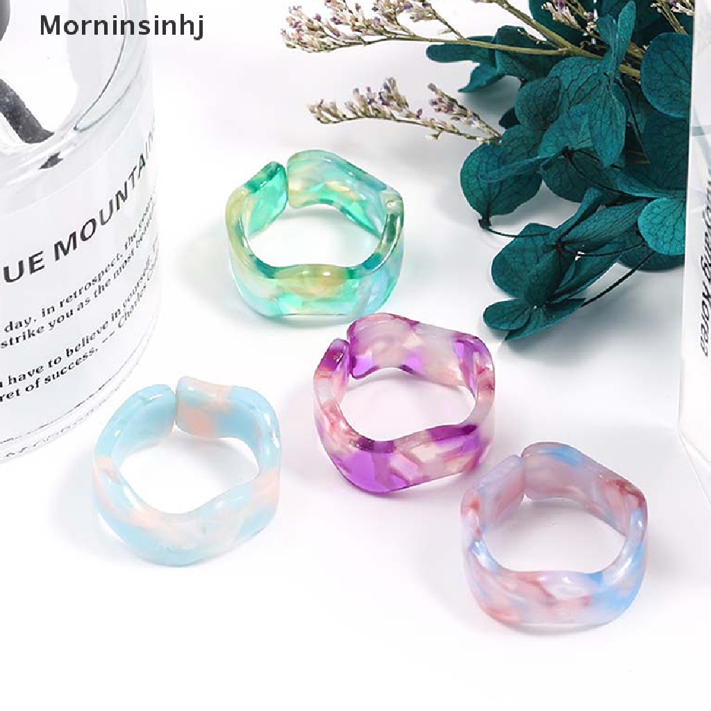 Mornin Cincinset Bulat Kotak Persegi Geometris Simple Resin Akrilik Kristal Berlian Imitasi Untuk Wanita id