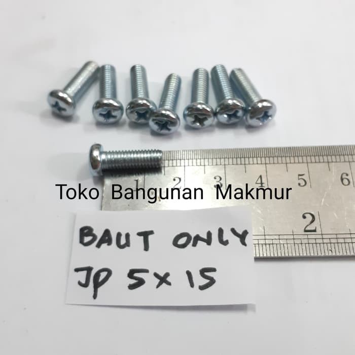 Baut Putih 5x15 only Baut Jp5x15 Kepala Obeng M5x15 M5 x 15 - isi 10 pcs