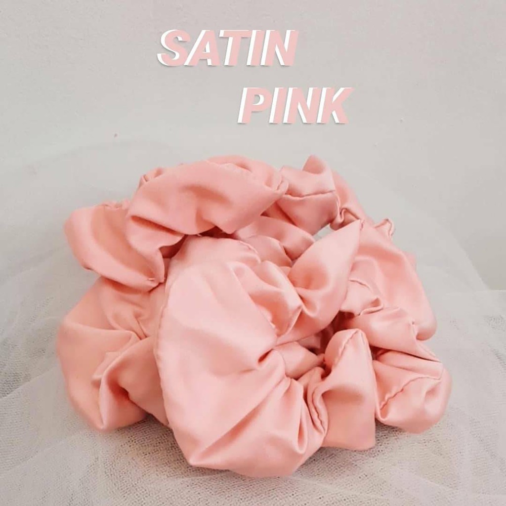  scrunchies  PINK satin ikat  rambut  satin matte Shopee 