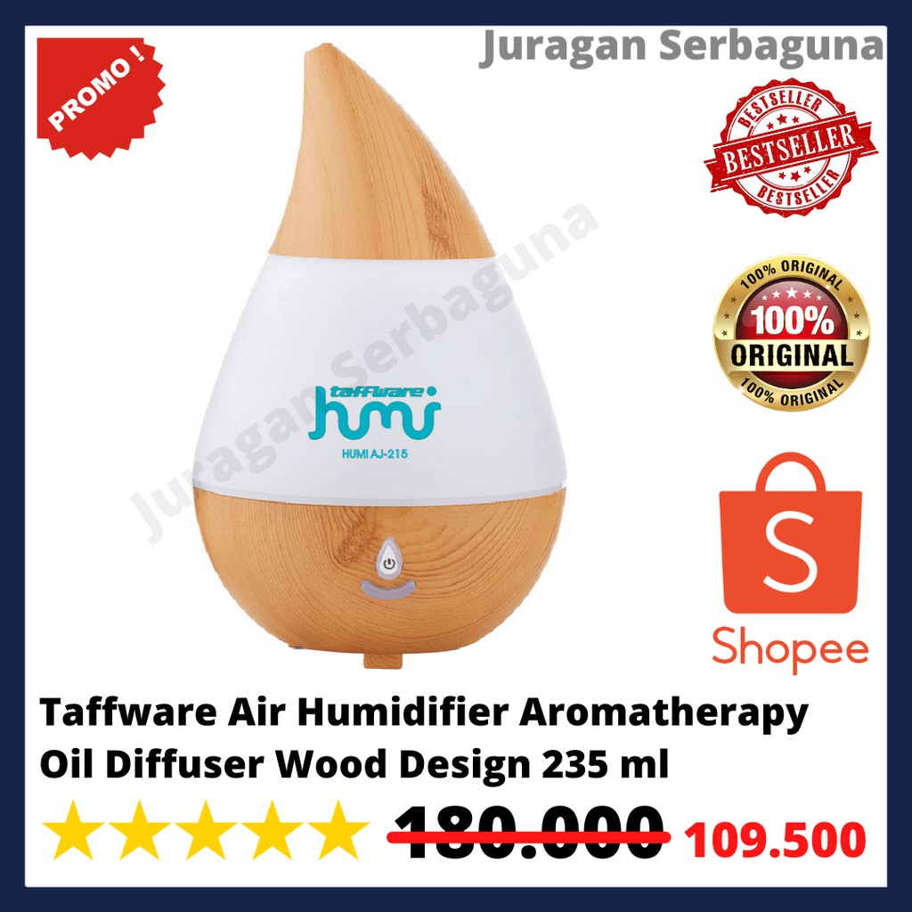 Taffware Air Humidifier Aromatherapy Oil Diffuser Wood Design 235ml - HUMI AJ-215 - Brown