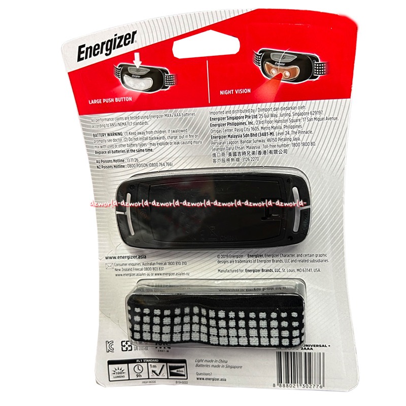 Energizer Universal Headlamp Senter Kepala Dengan Baterai Senter Kepala Dengan Tali Enerzaizer Ringan Ener Gizer Head Lamp Night Vision 100lumes