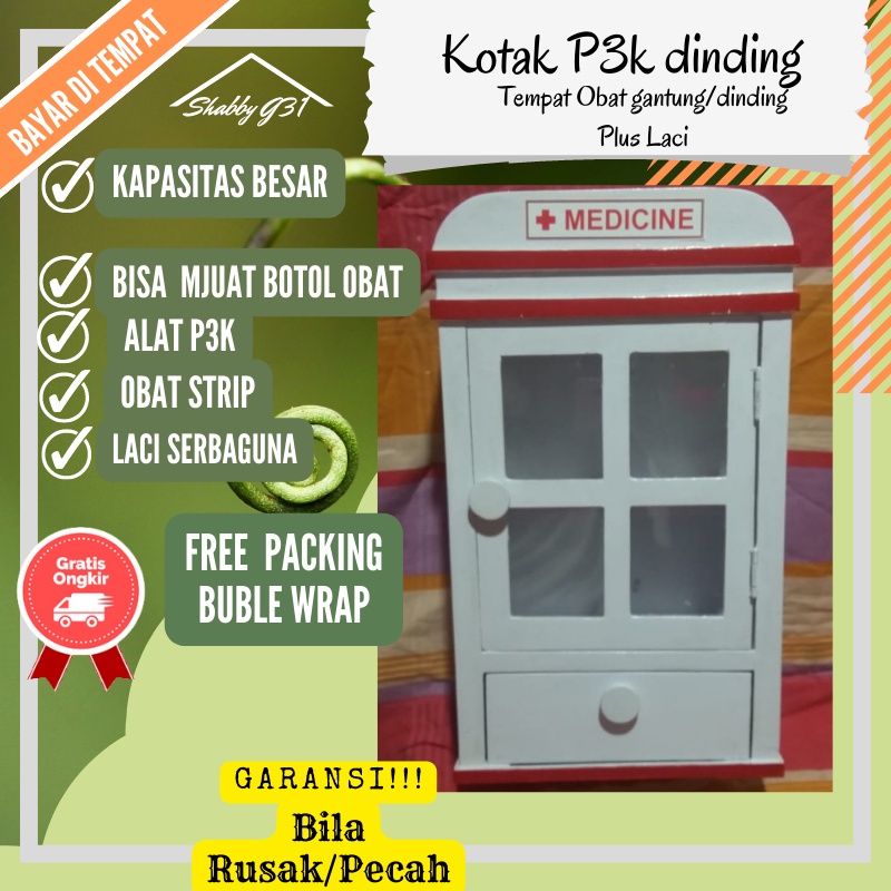 KOTAK P3K KAYU ADA LACINYA FIRST AID BOX TEMPAT OBAT ESTETIK DEKORATIF SHABBY KOTAK OBAT P3K DENGAN 