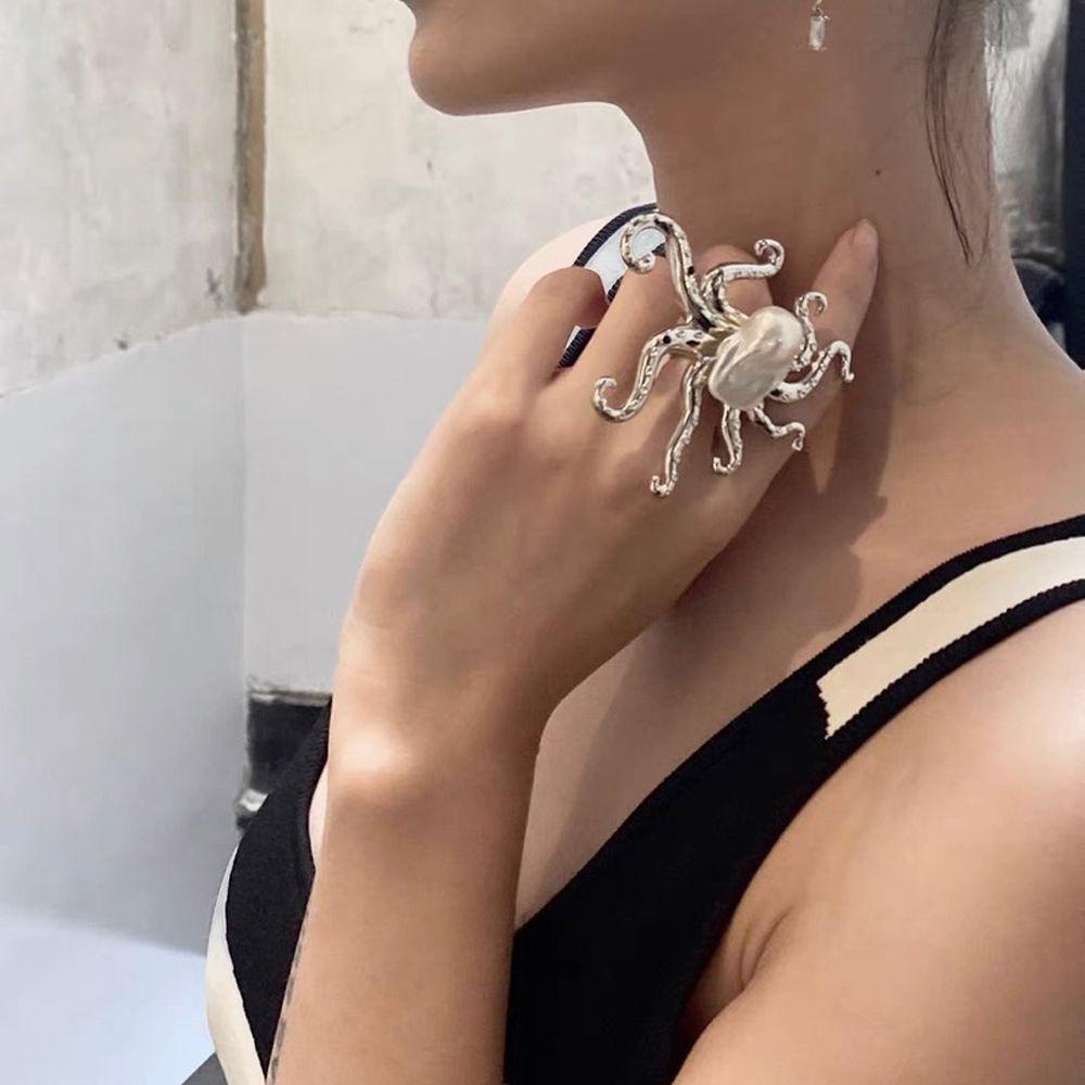 Needway Gurita Jari Cincin Baroque Vintage Telinga Manset Klip Punk Berlebihan Gothic Korea Klip Anting