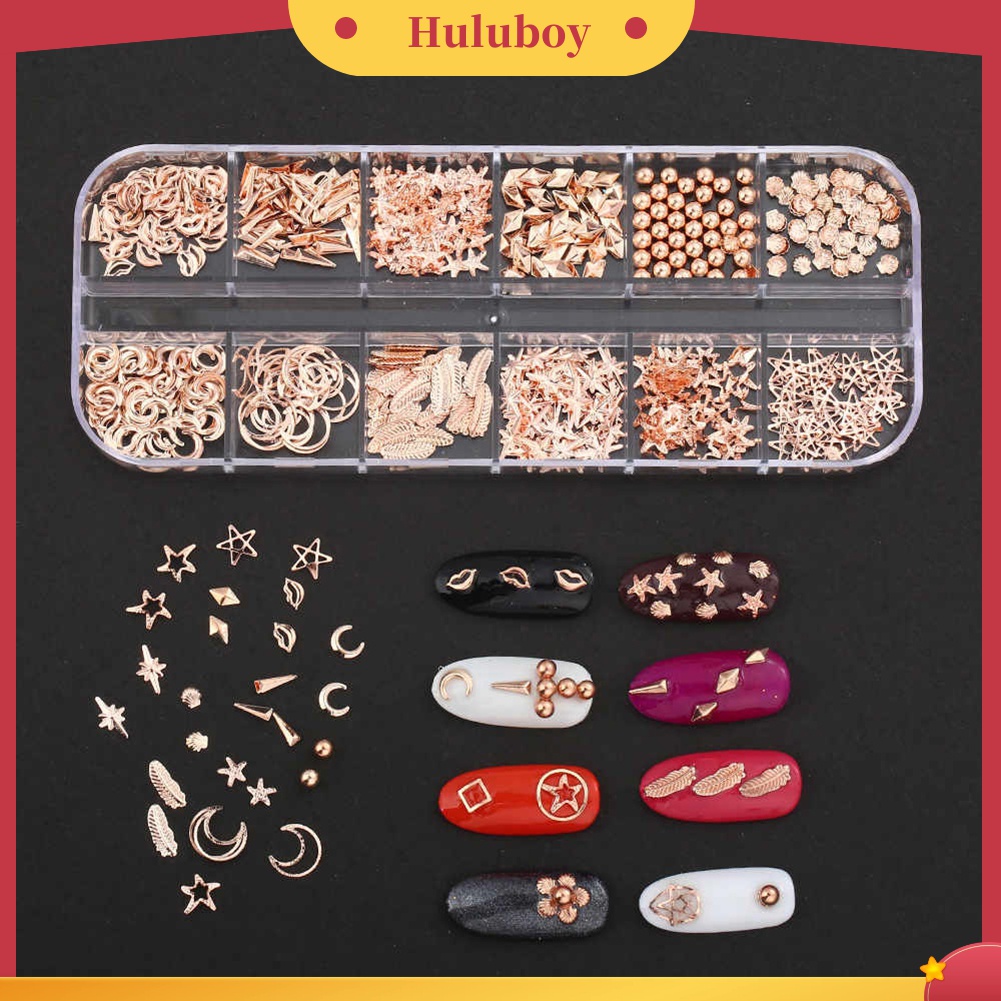 Huluboy Huluboy♡ 12 Model Hiasan Kuku 3D Bentuk Bulan / Bintang Laut Untuk DIY Nail Art / Manicure