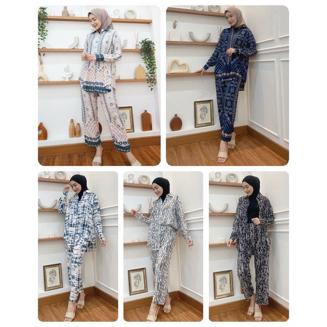 READY ‼️ Sassy One Set Motif Setelan Wanita by Radwah Original
