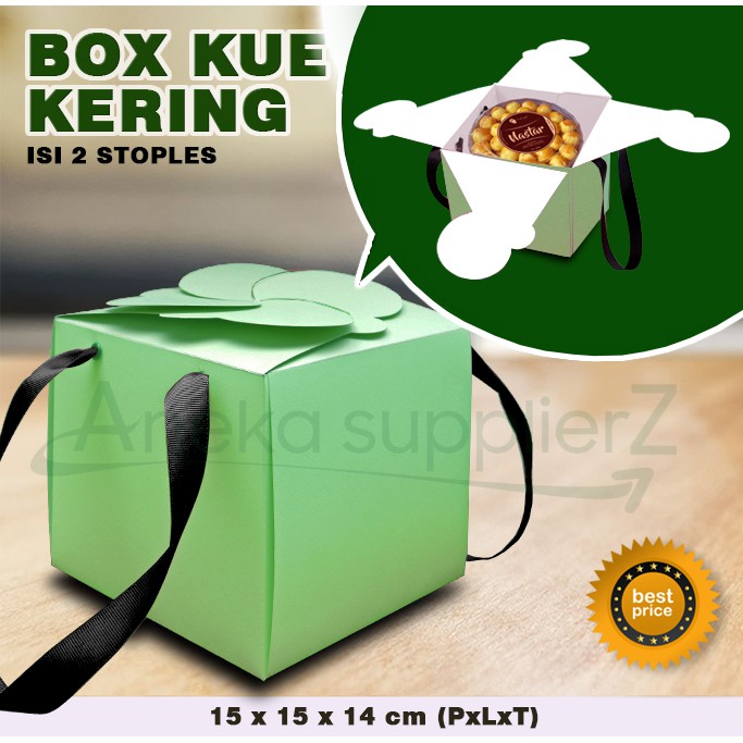 Kotak Toples Kue Kering -  Box Toples Kue Kering -  Dus Kue Kering HIJAU - Isi 2 Toples (3 pc)