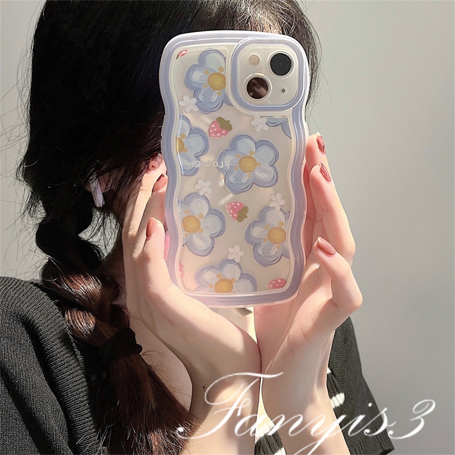 Redmi 12C A1 10C 10A 10 9 9A 9C 9T Note 11 Pro+ 11s 11 10s 10 9s 9 8 Pro Xiaomi Poco X4Pro X3 Pro X3NFC M3 M4 F3 Mi 11 Lite 10TPro Strawberry flower wavy edge Phone Case Clear Soft Cover