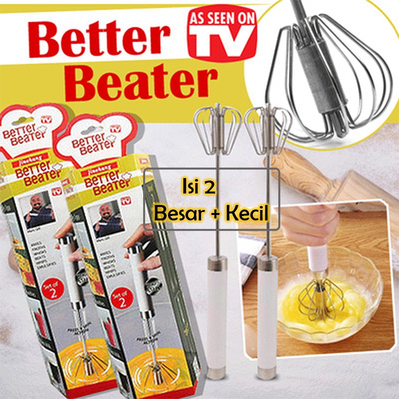 1 Set isi 2 Alat Pengocok Manual Stainless /Better Beater / Hand mixer / Pengocok