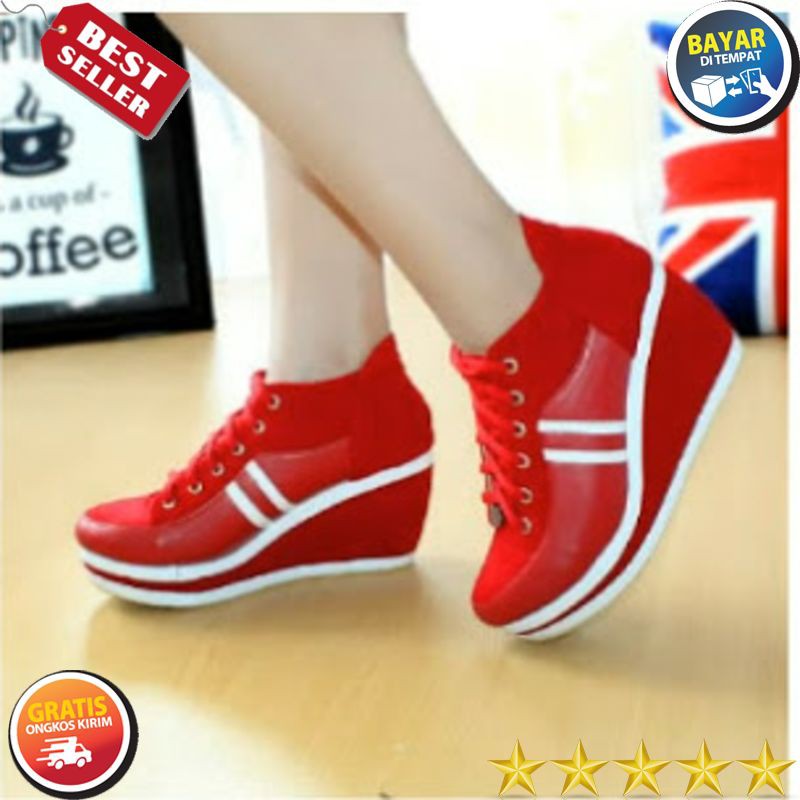 SEPATU WEDGES LJ02 MERAH -SANDAL WANITA WEDGES WANITA 2019