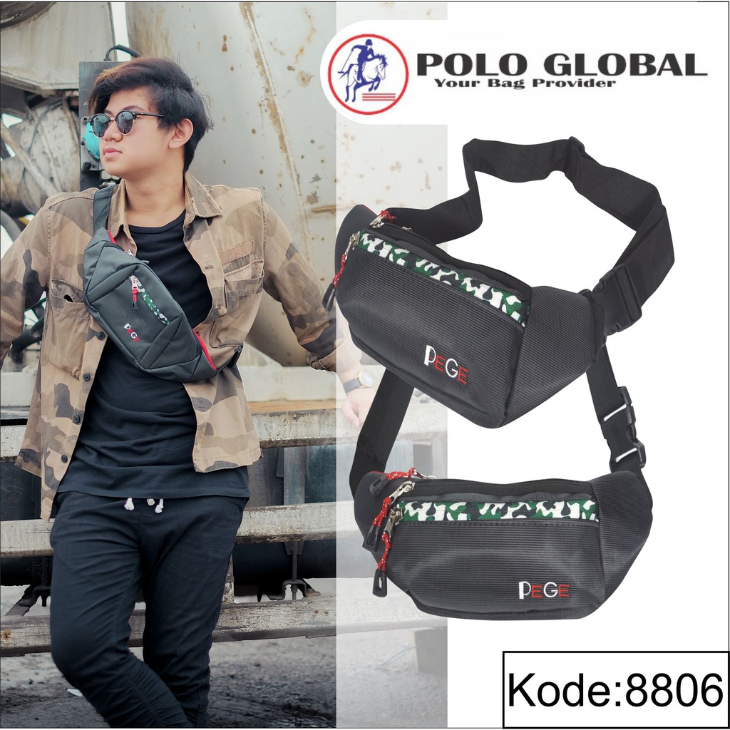 PG 8806 - Tas Waistbag Oval Selempang Polos Kombinasi Resleting Doreng Bisa Untuk Tas Pinggang