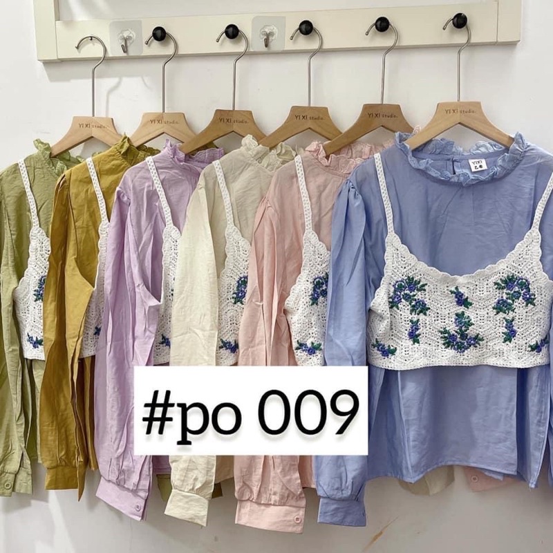 Baju Import Blouse Polos with Crochet Rajut Bunga 009