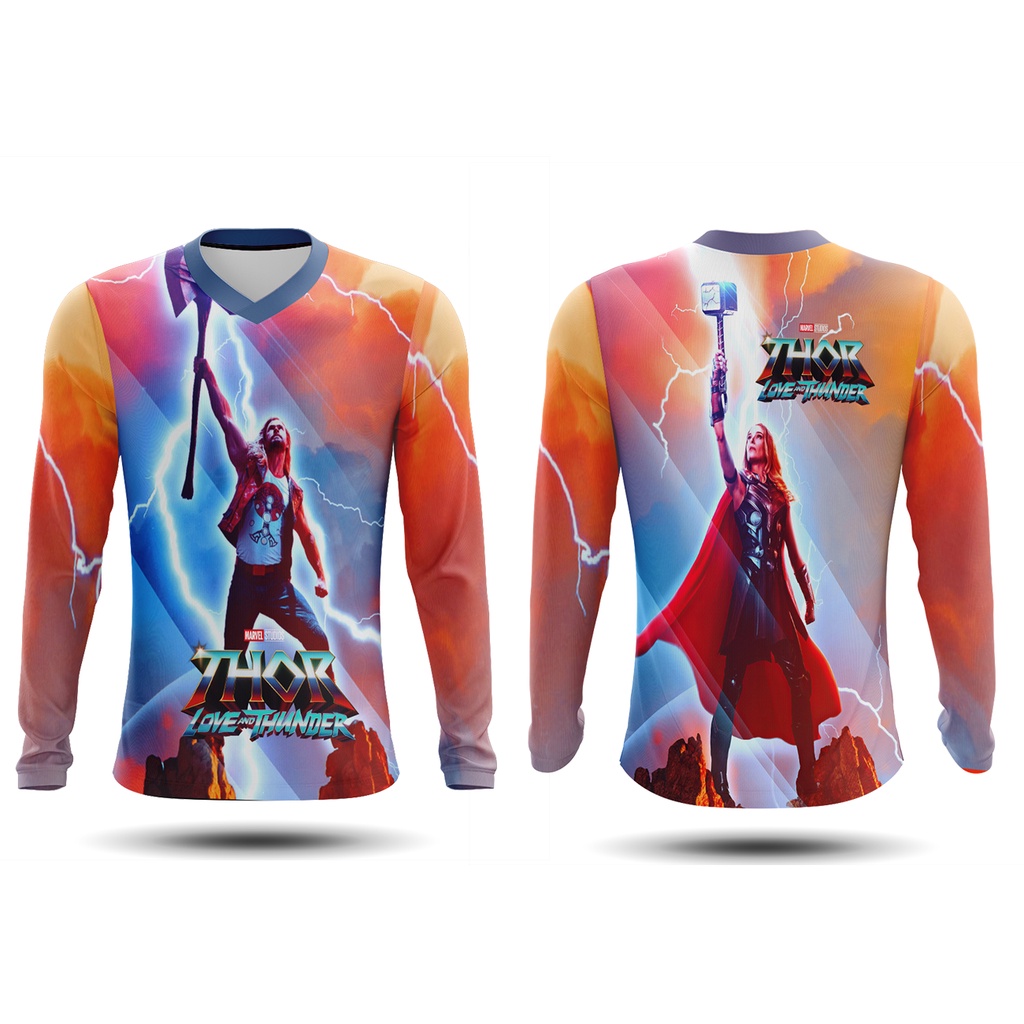 Fikastore - Kaos Pria Lengan Panjang Motif Thor Love And Thunder Kerah V
