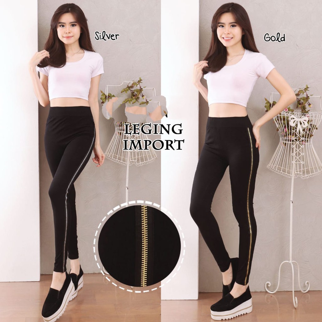 [Legging ziper RO] legging wanita spandek Varian warna