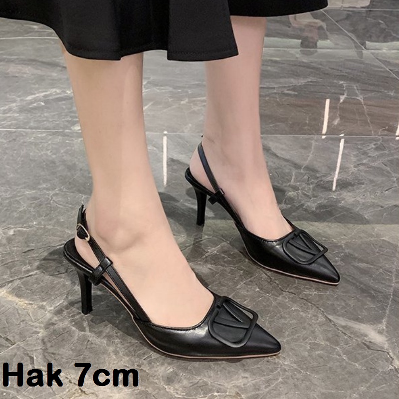 7cm 5cm AGI40666 Heels Wanita Fashion Import VD Hak 5cm Tali Belakang Ready Jakarta Bisa COD (With Box)