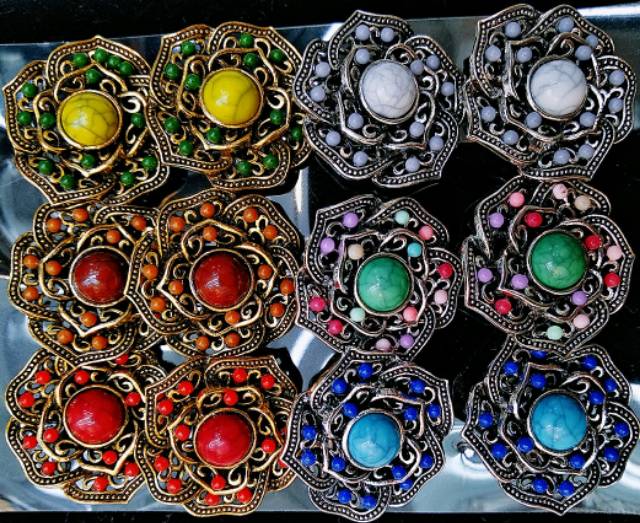 ISI 12 PCS BROOCH MINI ETNIK PERAK BAKAR