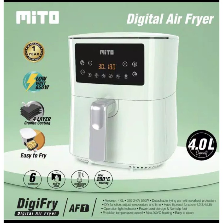 Air Fryer Digital 4 Liter Digifry Mito AF-01 AF 01 AF01 Low Watt Airfryer