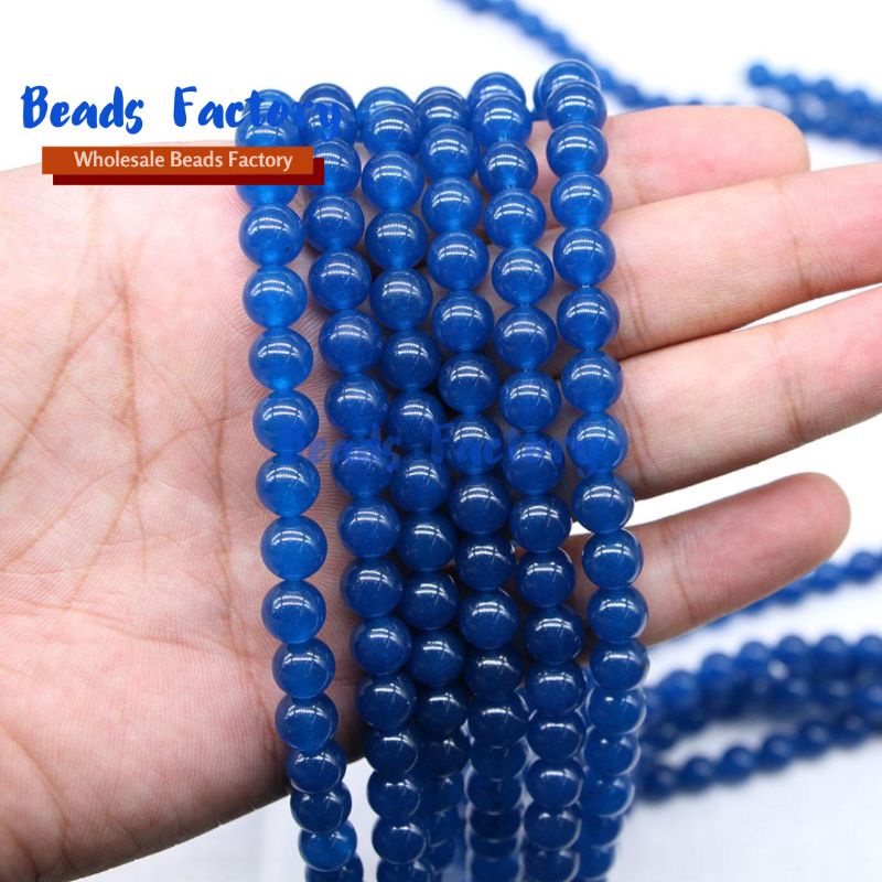 1 Untai Manik-Manik Batu Kristal Kuarsa Bulat Warna Biru Tua Ukuran 4 6 8 10 12mm Untuk Membuat Perhiasan Gelang