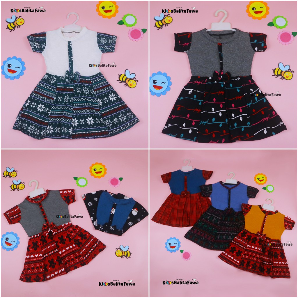 [NATAL] Dress Pita uk 1-2 Tahun / Dres Lengan Baju Gaun Pesta Anak Perempuan Harian Kids Adem Murah