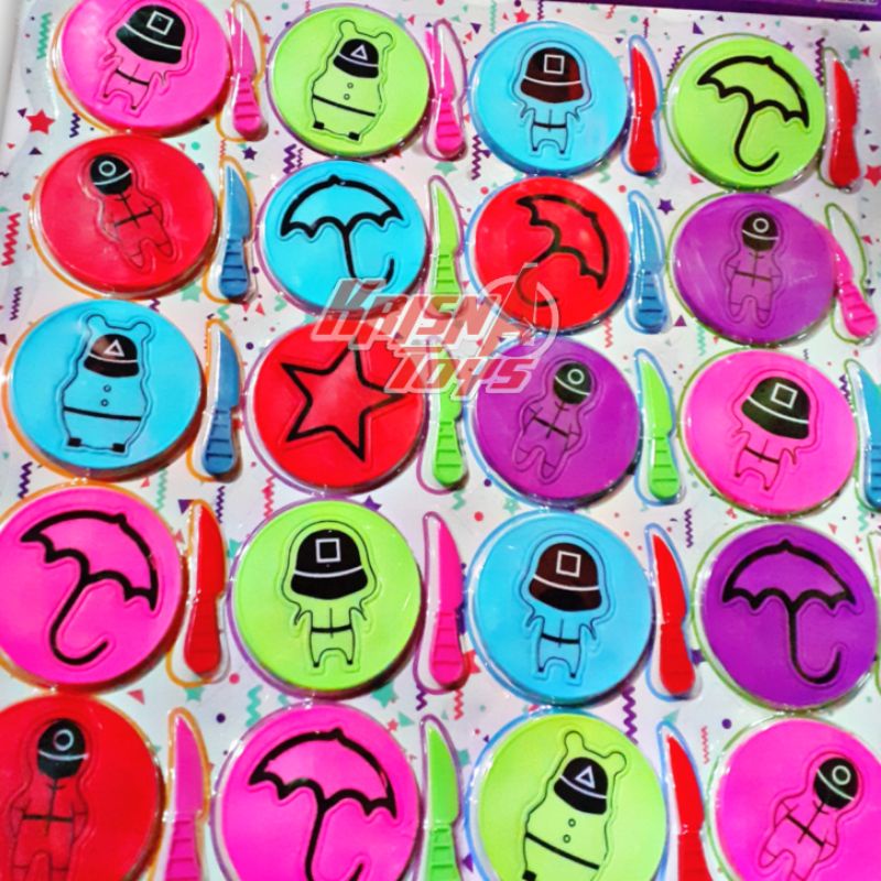 MAINAN ANAK CAKE DALGONA SQUID GAME KARET isi 20pcs/Lembar