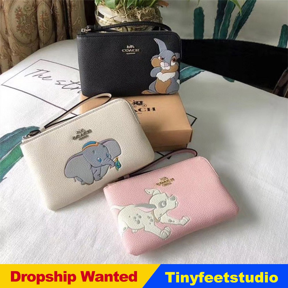 Coach  91778 91776 91777 Disney  Corner Zip Wristlet Dumbo Thumper Dalmatian Women Coin Pouch Purse 