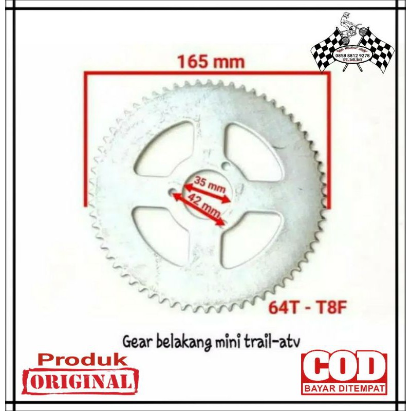 GEAR MINI TRAIL/GEAR MINI ATV/GIR BELAKANG MOTOR MINI TRAIL/ATV MESIN RUMPUT 50cc 64T
