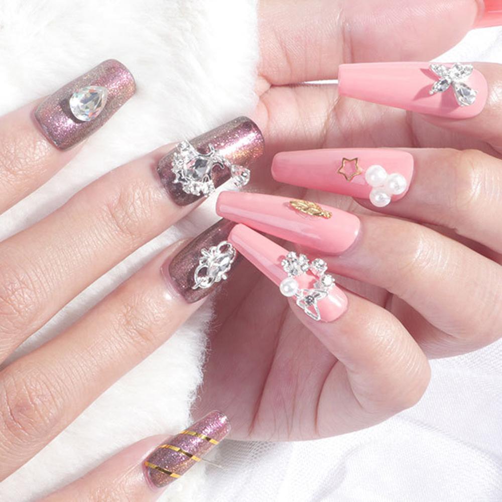 AUGUSTINA Augustina Dekorasi Nail Art Mewah Shiny Charms Sayap Rumbai Rantai Liontin Busur Simpul 3D Kuku Zirkon