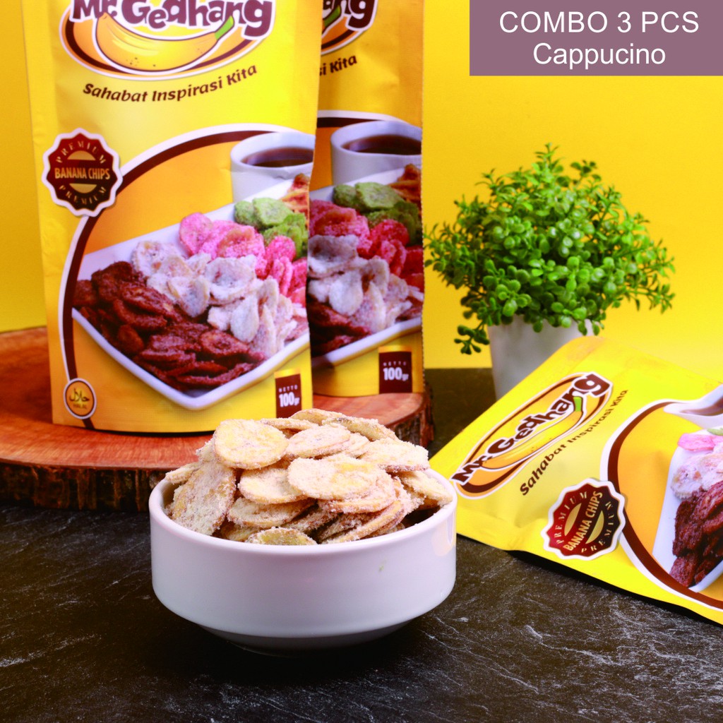 

Combo 3pcs Mr Gedhang Cappucino - Keripik Pisang 100gr Cemilan [kemasan praktis ] BEST SELLER