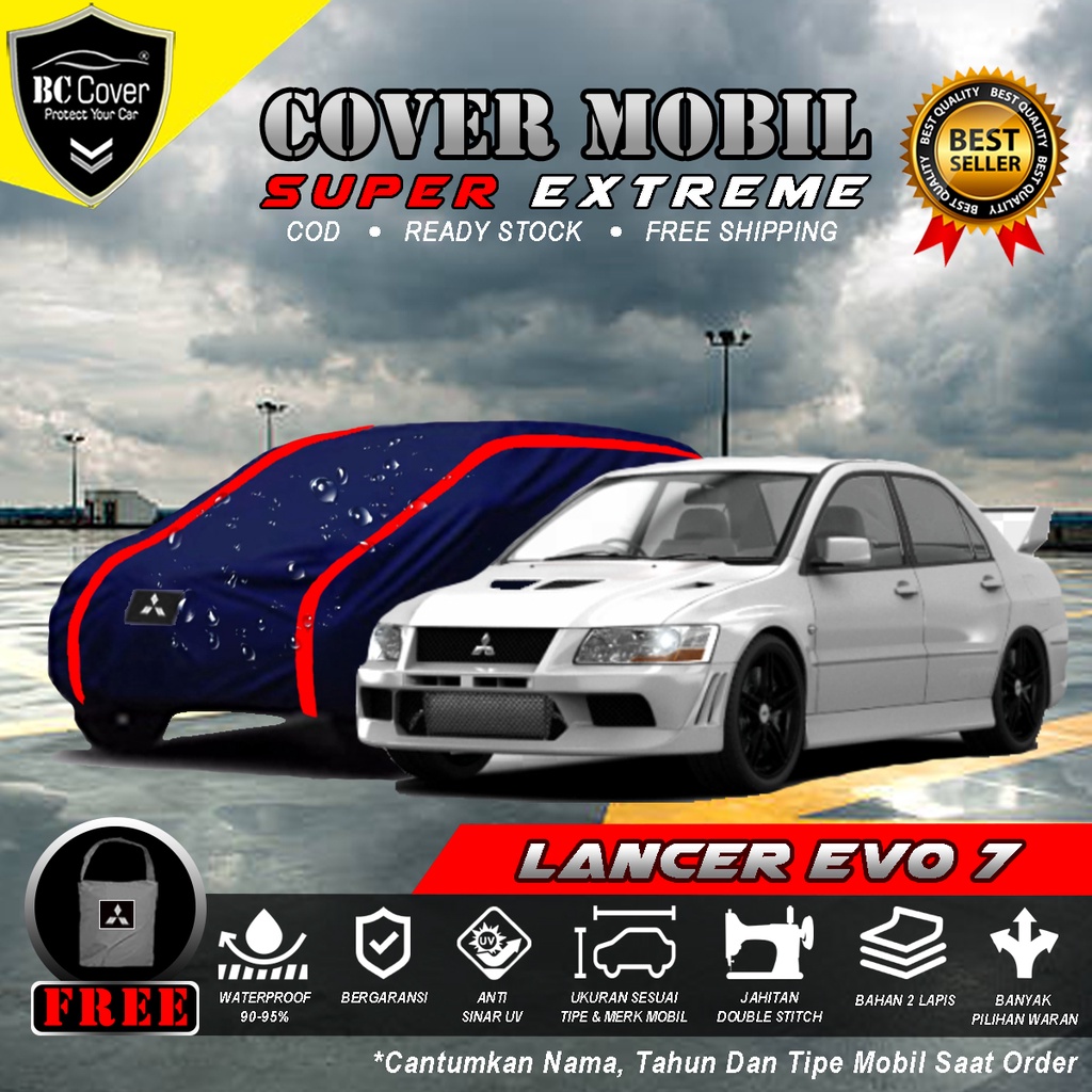 Body Cover Mobil Lancer Evo 7 Outdoor Waterproof / Sarung Mobil Lancer Evo Waterproof / Selimut Tutup Mobil Sedan Lancer Penutup Mantol Kerudung Mantel Mobil Mitsubishi Lancer Evo 7 Waterproof Outdoor Anti Air