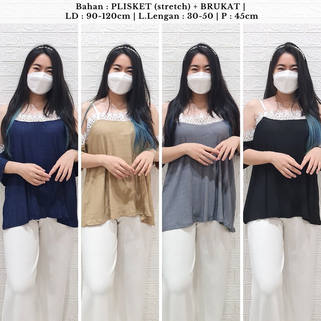 4351 nana shoulder top plisket brukat blouse