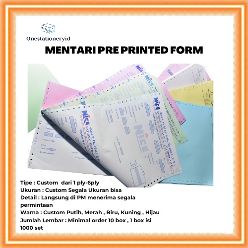 

Pre Printed Form Custom Semua Ukuran dari 1 ply-6 ply Warna Kertas Custom dari Putih Hijau Merah Biru Kuning Info lanjut PM