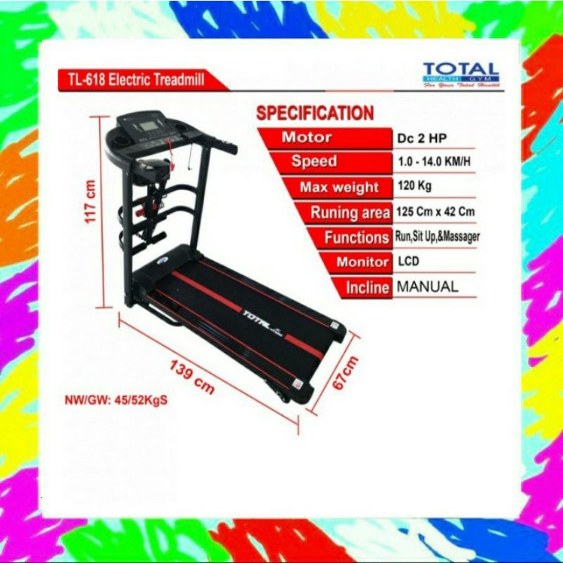 Treadmill elektrik tl618/treadmill TL 618/treadmill elektrik 2hp/treadmill total TL 618