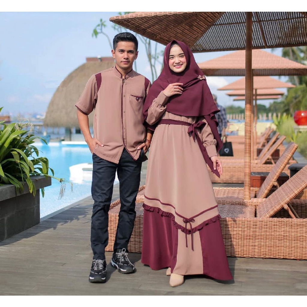 Couple Ajola + Bergo - Couple Muslim Terbaru - Baju Gamis &amp; Koko - Pakaian Muslim Terbaru