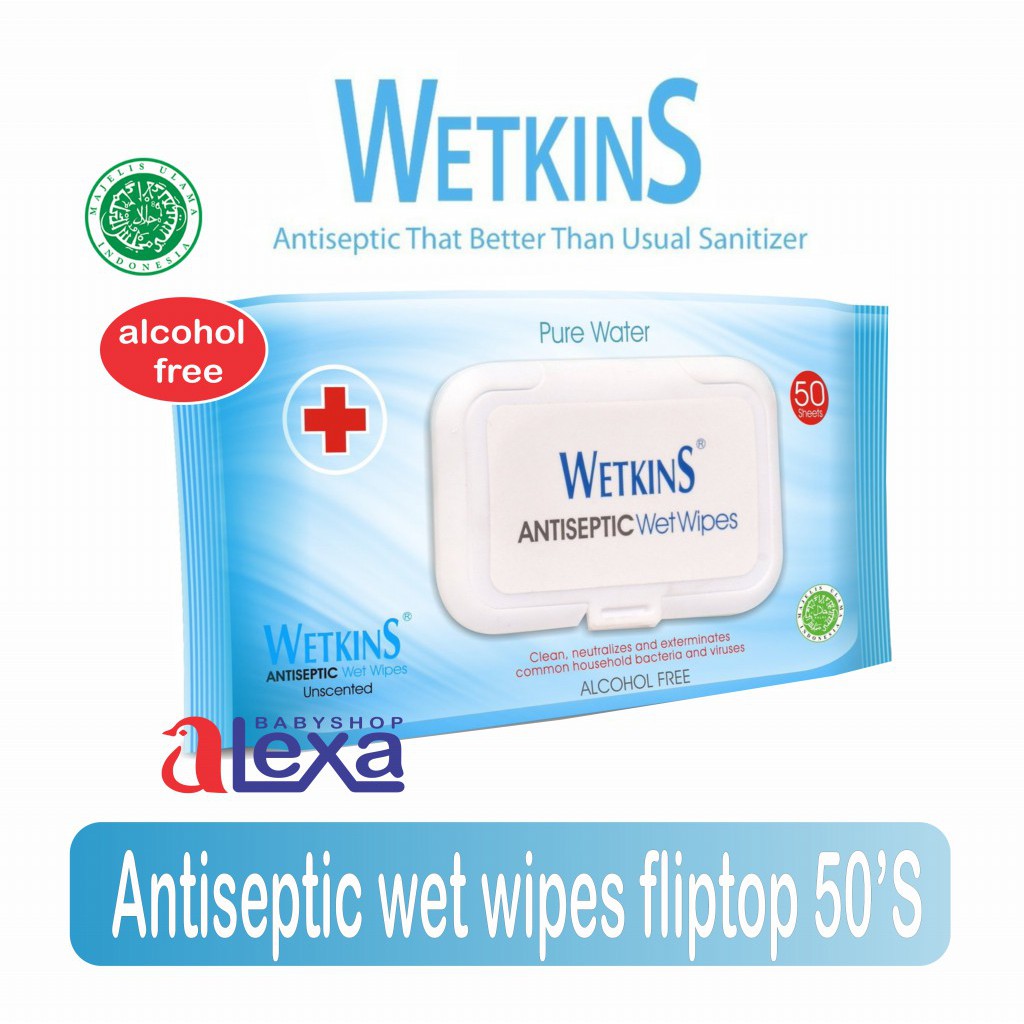 Tisu basah WETKINZ wet wipes antiseptic 50 +50 's / fliptop &amp; non fliptop tissue basah baby wipes 50's fliptop