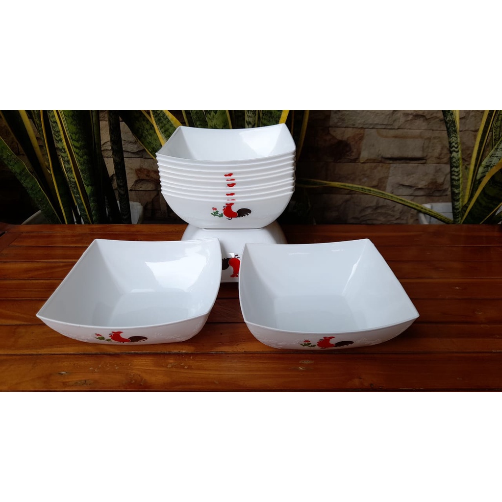 Mangkok Plastik Segi Cap Ayam Jago | Mangkok Sayur | Mangkok Bakso ayam Jago Bahan Plastik