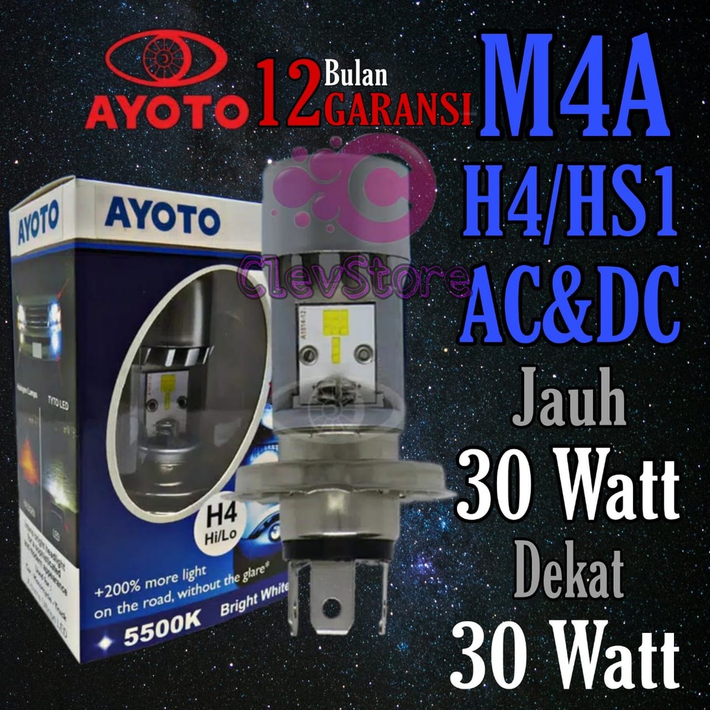 LAMPU LED AYOTO M4A H4 AC &amp; DC motor vixion dan mobil HI/LO