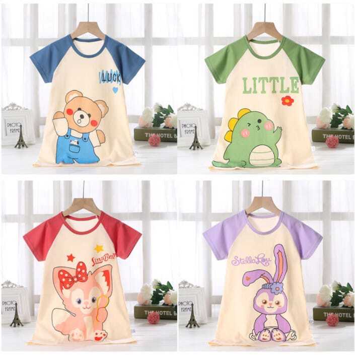 ( Mia ) Daster Anak Perempuan Import, Dress Piyama Motif Karakter Lucu Model DA006-008