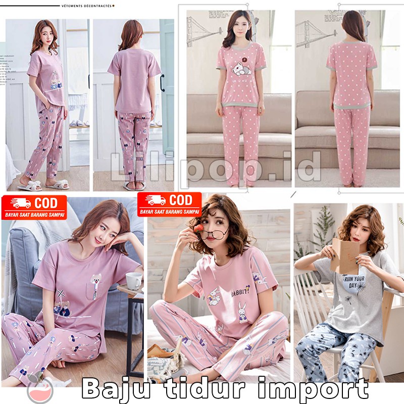 Baju Tidur Import Dewasa All Size Bahan Spandex Baby Doll Korea Murah DT HP 3/4 CP PP Lilipop