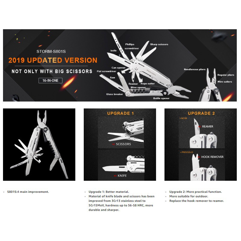 ROXON STORM S801S - 16 in 1 Multitool Outdoor Camping Folding Tools - Pisau Lipat Multifungsi