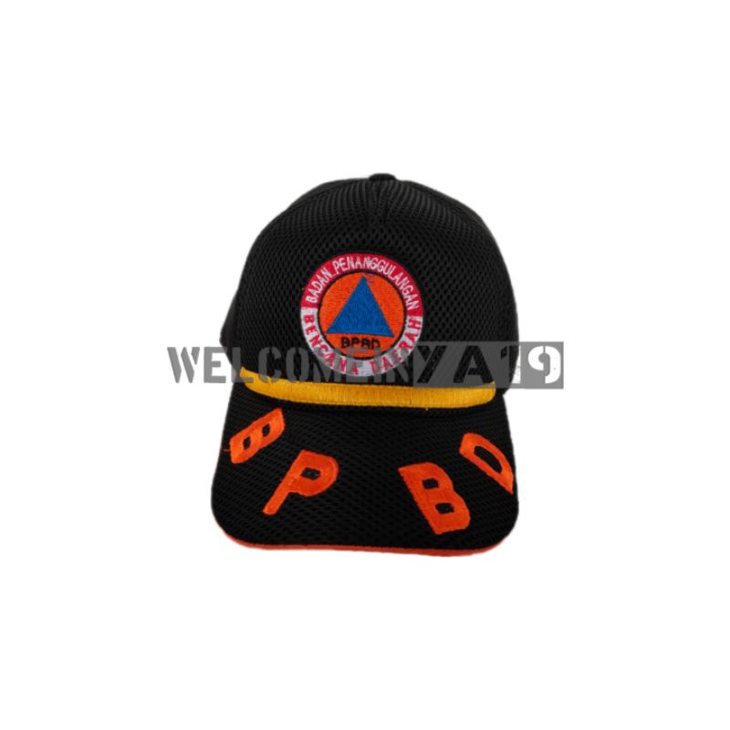 Topi Jaring BPBD / Hitam List Tulisan Besar / Topi Logo Badan Penanggulangan Bencana Daerah