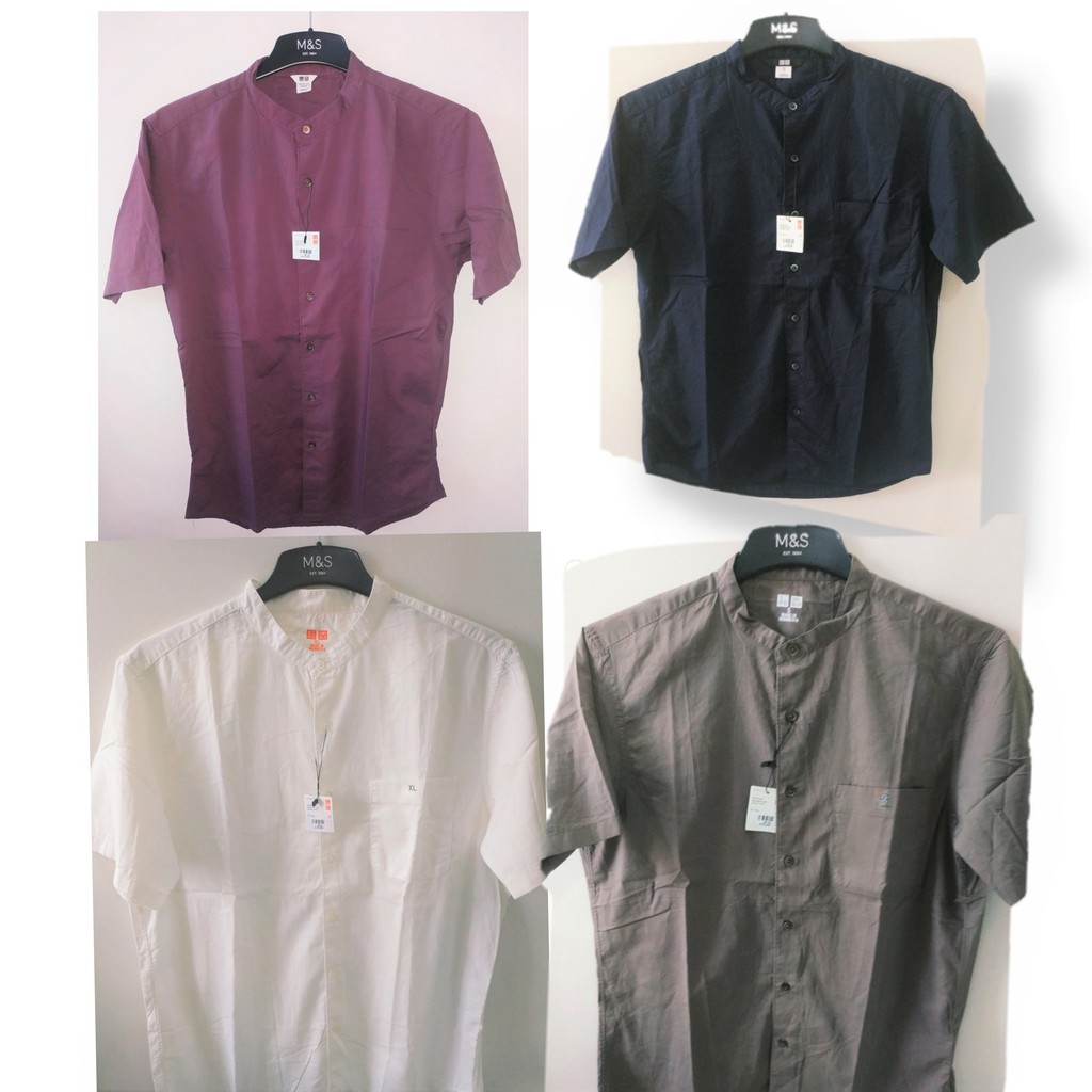 UNIQLO Men's Shirt kerah Shanghai/Koko Katun Premium...Limited Stock