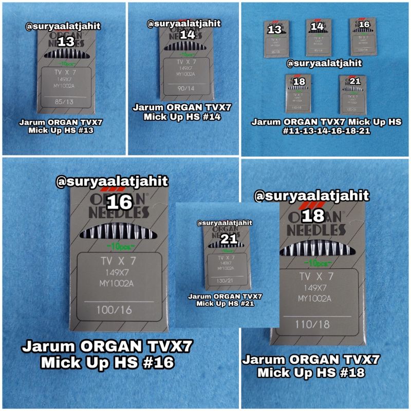 Jarum Organ TVX7 (Mick Up) #13-14-16-18-21 =rp.40.500/bks