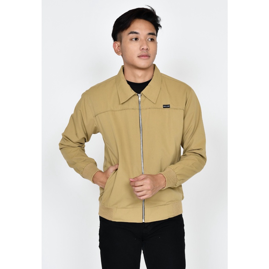 EMOLINE Jaket Trucker Zipper Pria Wanita Outwear Katun Premium Mocca