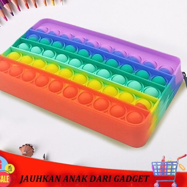 

Terbaru! Pop It Pencil Case Bag Pops Fidget Toy Push Bubble Pen Holder Silicone Decompression Game Large Capacity Stationery Case 爱