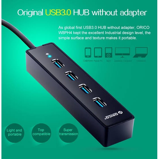 USB 3.0 HUB ORICO 4 Port 5Gbps Super Speed W8PH4-U3 - Terminal usb 4 slot