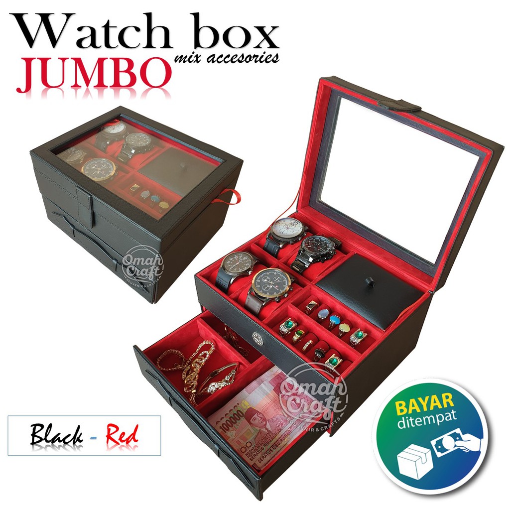 PROMO - Kotak Jam Tangan JUMBO isi 4 + Perhiasan dan Aksesoris Emas Cincin Gelang Kalung